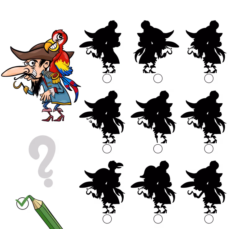 jeu enfant : trouver la bonne ombre du pirate