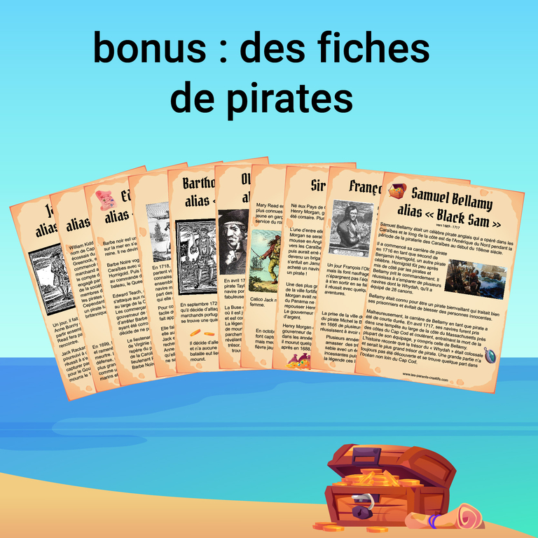 chasse au trésor pirate bonus fiches pirates
