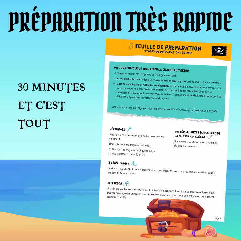 feuille de préparation de la chasse au trésor de pirates pour les maternelles