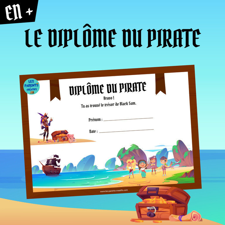 diplôme pour les enfants de la chasse au trésor de pirates pour les maternelles