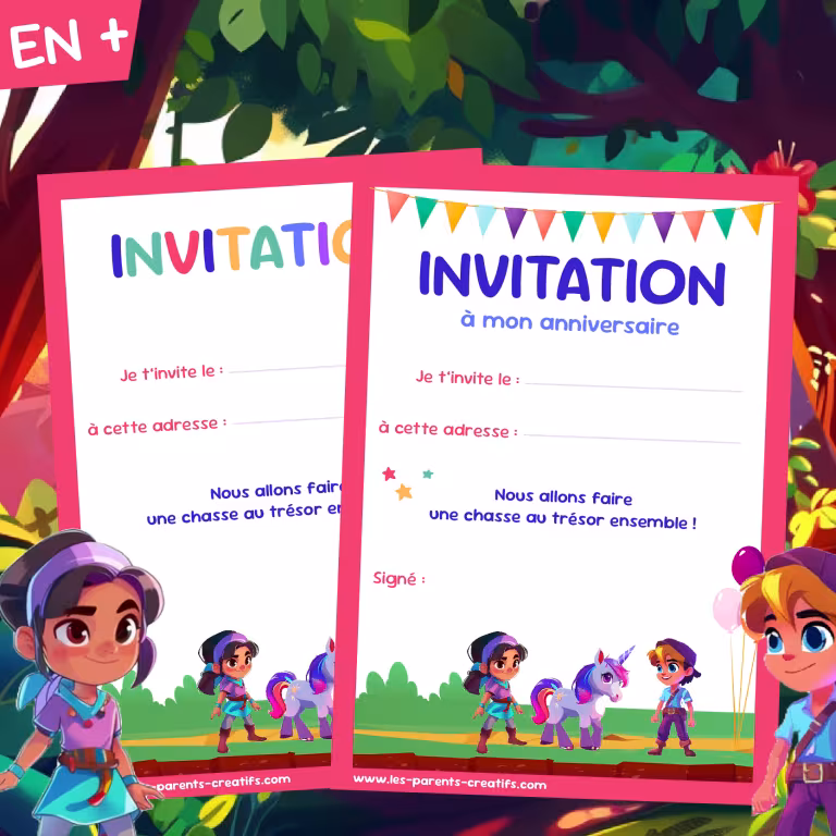 chasse au trésor licornes invitations pour les enfants