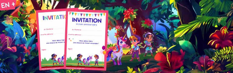 chasse au trésor licornes invitations pour les enfants
